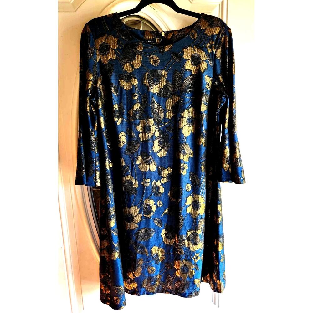 Tommy Hilfiger Floral Shift Dress Turquoise Blue Yellow Gold Womens Size 14